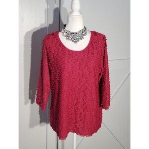 NOTATIONS RUFFLE BLOUSE COLOR PINK LONG SLEEVE POLY/SPANDEX STRETCH SIZE 1X